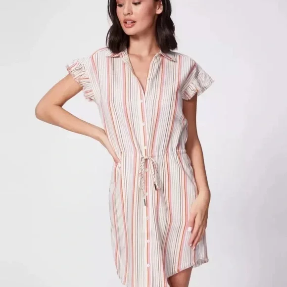 PAIGE Striped Mini Dress - White, Pink, Orange, Size L, NWT - Picture 2 of 11